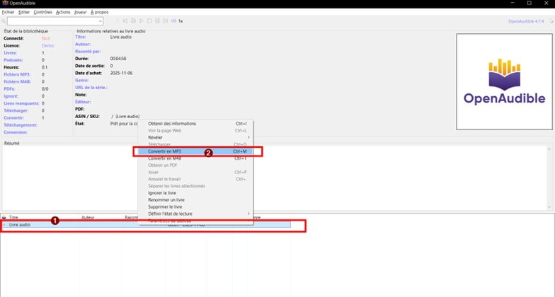 Convertir le fichier AAX en MP3