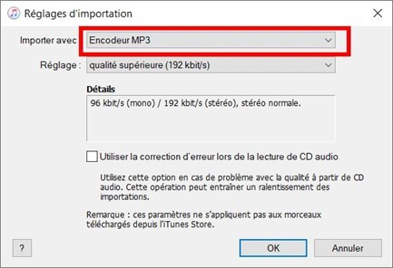 Sélectionner l’encodeur MP3