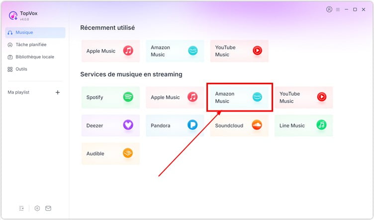 Choisir Amazon Music comme plateforme source