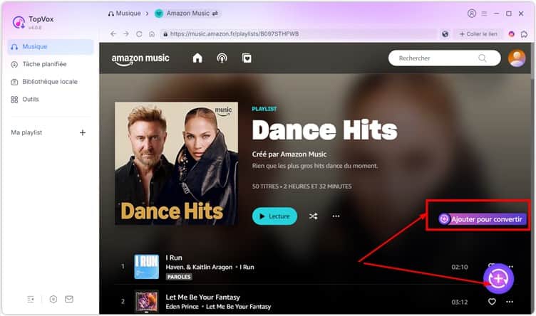 Sélectionner les titres ou playlists à convertir