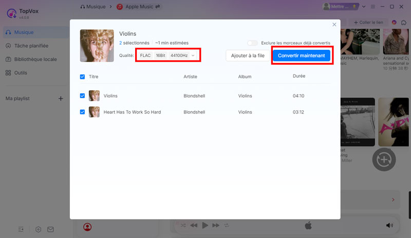 Sélectionnez le format FLAC