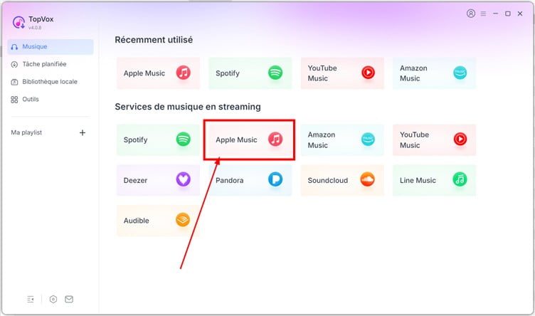 Sélectionner Apple Music et se connecter