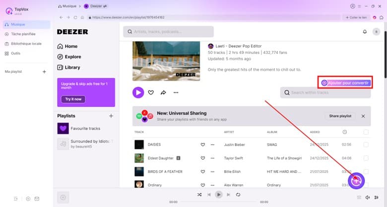 Ajouter la musique à convertir en FLAC