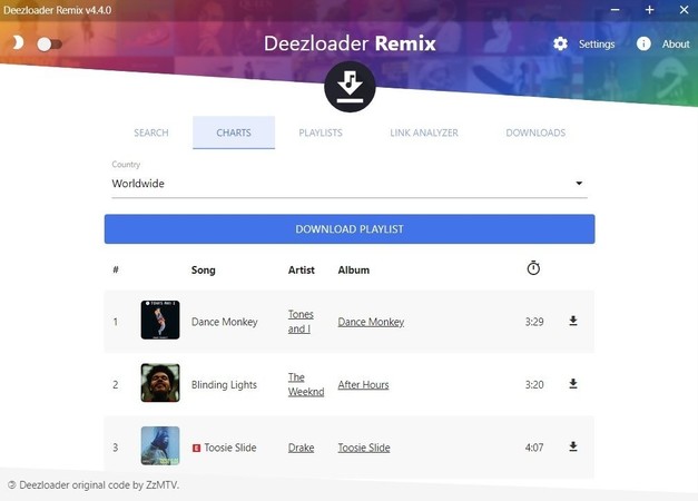 Interface De Deezloader Remix Section Charts