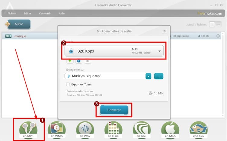 Convertir M4A en MP3 avec Freemake
