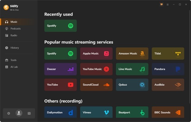 L’interface de Sidify Spotify Music Converter
