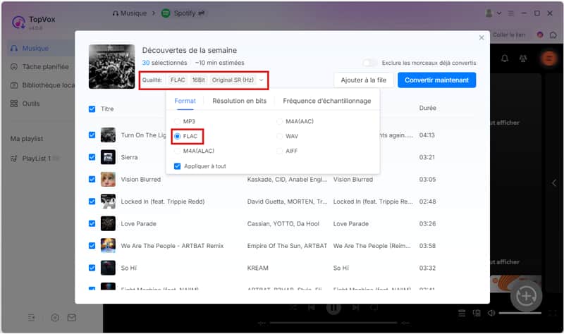 Sélectionnez FLAC comme format de sortie