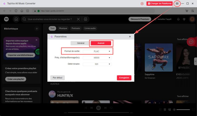 Définir les paramètres de sortie