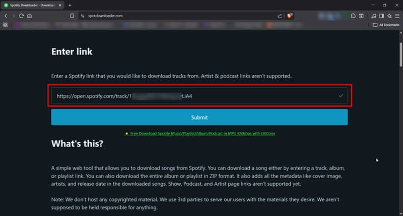 Cliquez sur Submit SpotDownloader