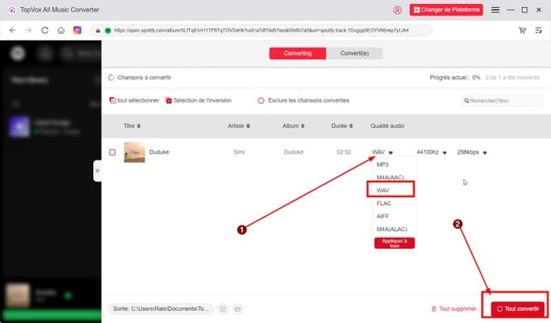 Choisir le format et la qualité de sortie