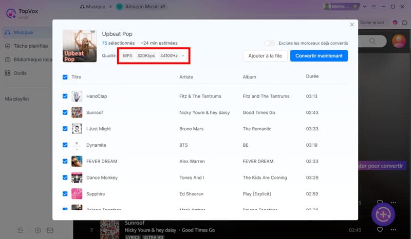 Choisir les chansons dans Amazon Music