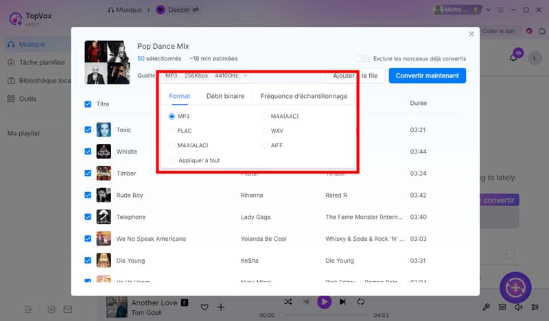Choisir le format de sortie