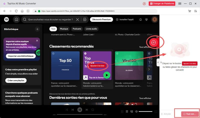 Faire glisser les titres à convertir dans la liste de droite