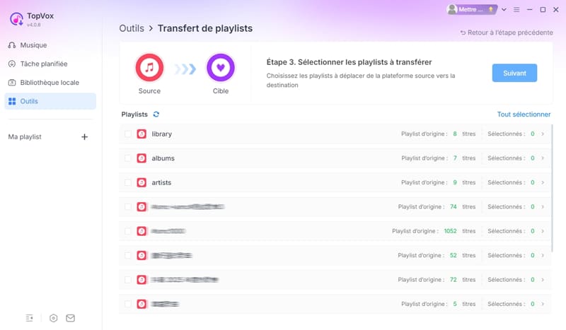 Choisir la source et la destination