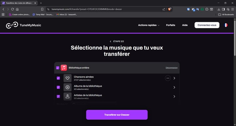 Sélectionner les playlists et lancer le transfert