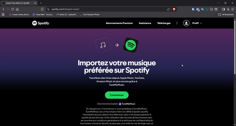 Accéder à la page d’import Spotify