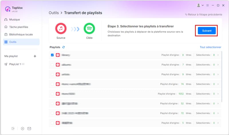 Choisir la source et la destination