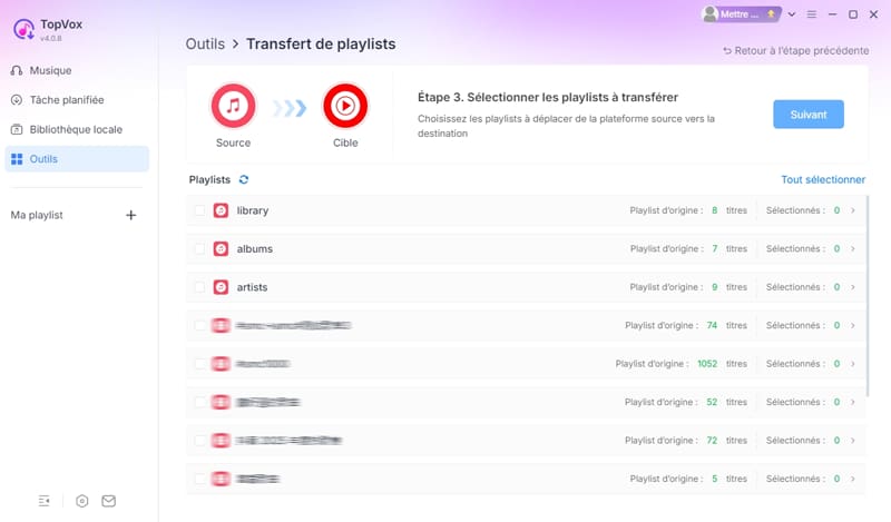 Sélectionner la plateforme source et destination