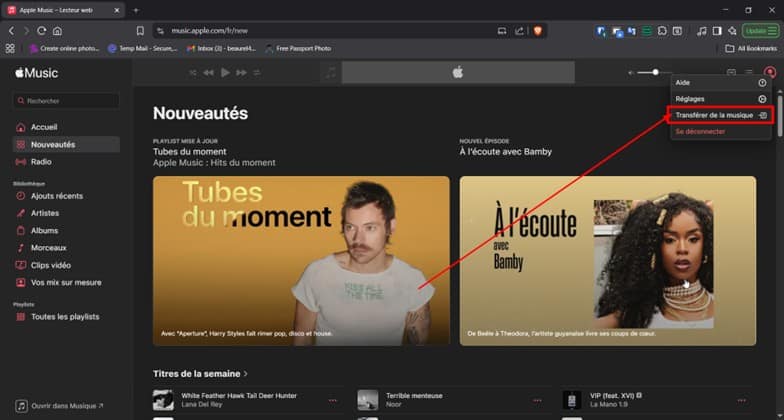 Accéder à l’option de transfert