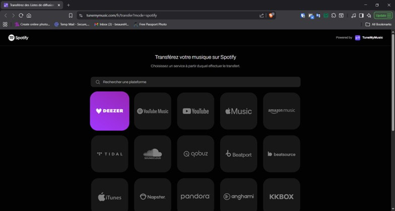 Choisir Deezer comme source