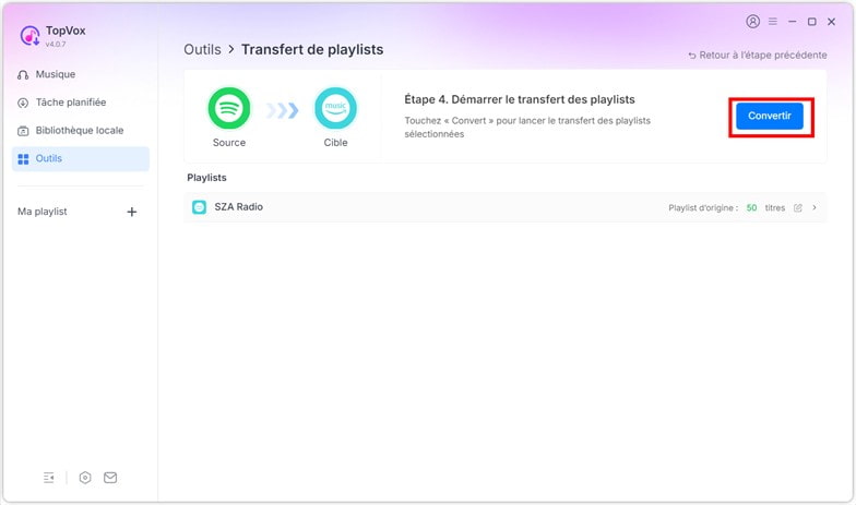 Lancer le transfert des playlists Spotify vers Amazon Music