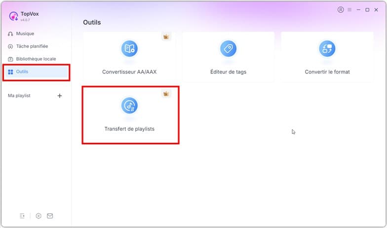 Accéder à la fonction Transfert de playlists