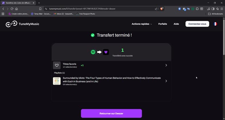 Fin d’importation de transfert de playlists Spotify vers Deezer avec Tune My Music
