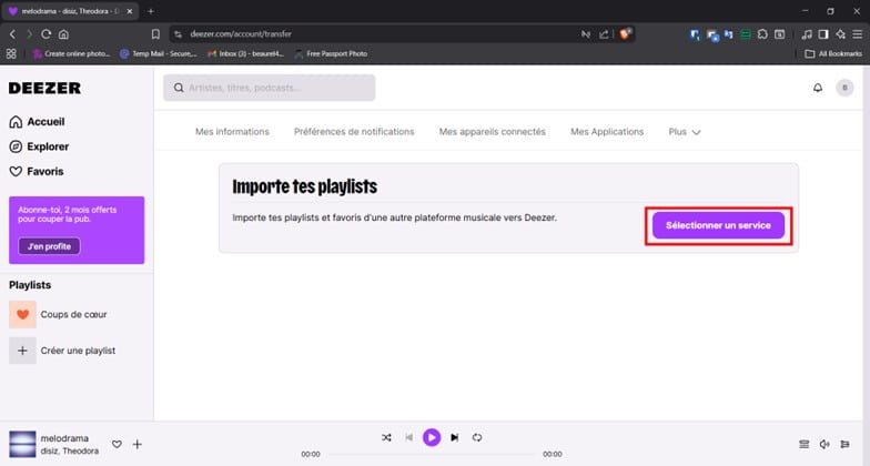 Sélectionner un service sur Tune My Music