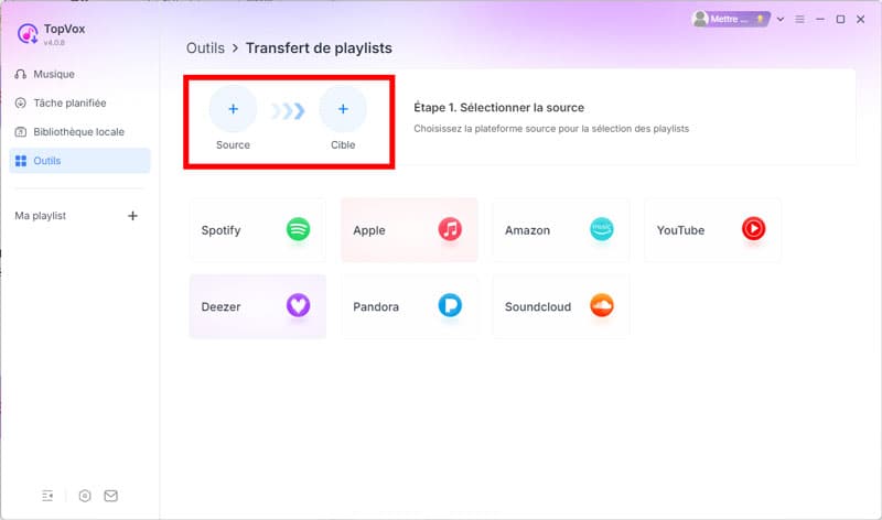 Sélectionner la source et la destination avec TopVox All Music Converter