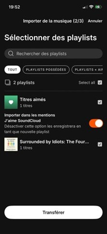 Appuyez sur Transférer