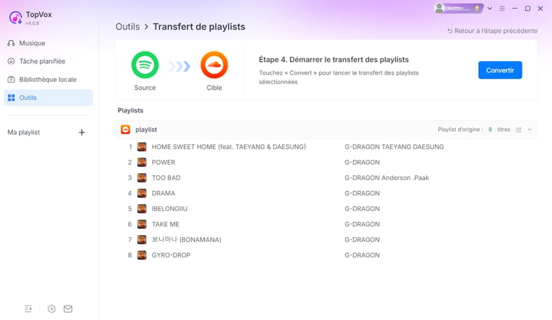 Démarrer le transfert
