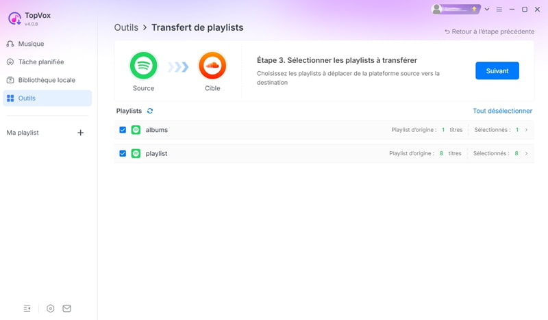 Sélectionner Spotify et SoundCloud