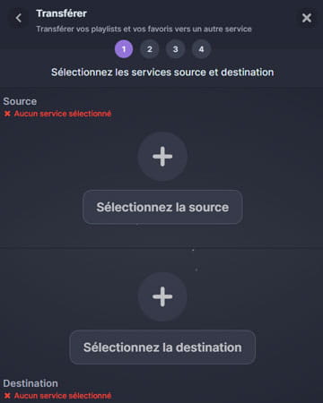 Séléctionner les plateformes de source et cible dans Soundiiz