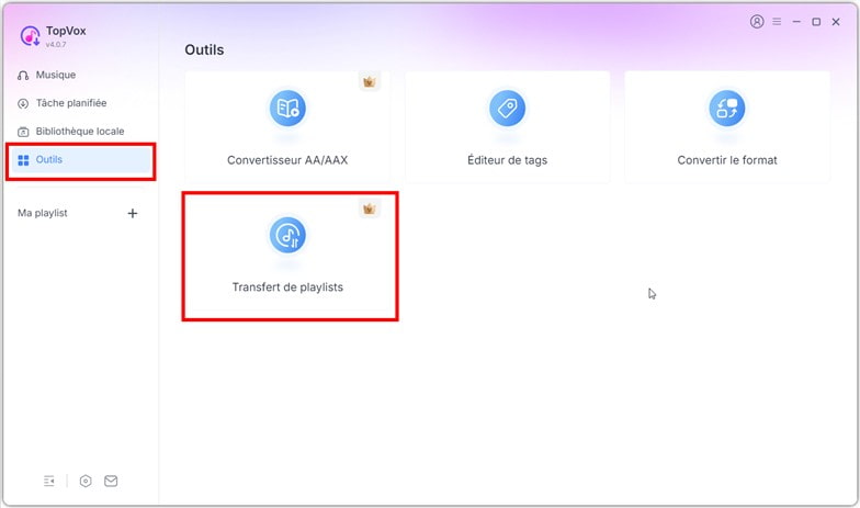 Sélectionnez Transfert de playlists