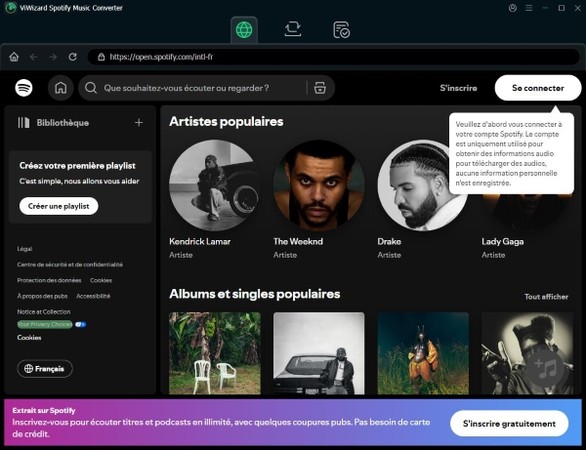 Interface de ViWizard avec Spotify intégré