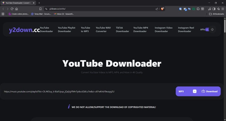 Télécharger la musique YouTube sur Mac via y2down
