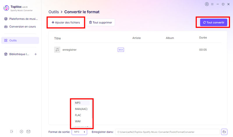 Ajouter des fichiers pour convertir le format