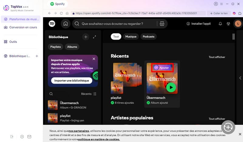 Sélectionnez la musique Spotify