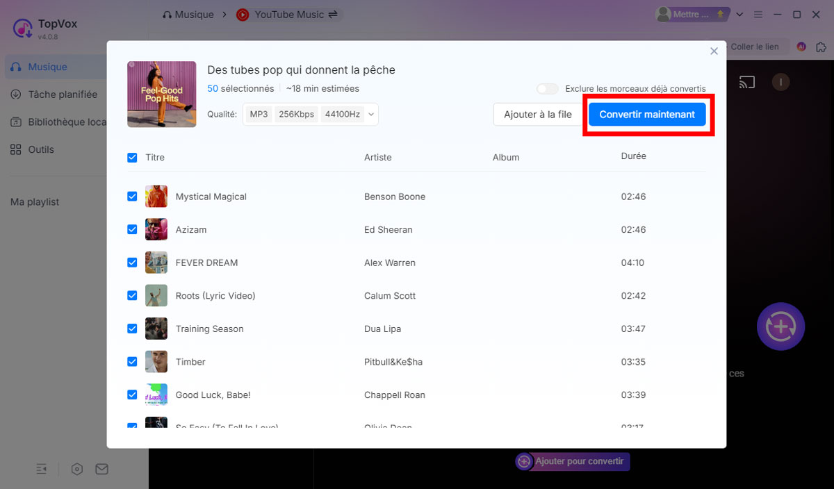 Convertir les titres YouTube Music